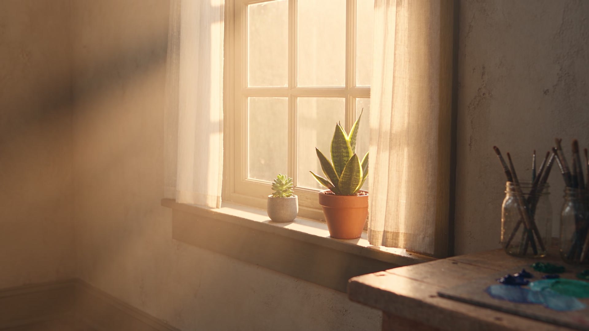 Sunlight through Juli's studio window